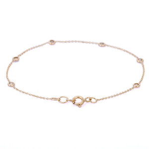 Bijoux minimalistes faits à la main, Bracelet de pierres précieuses rondes en diamant précieux naturel, Bracelet de chaîne en or jaune massif 18K pour femmes - Product Image 3