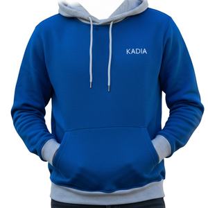 Sweat à capuche pour homme en coton 100% de qualité supérieure, imprimé personnalisé, logo brodé sur le devant - Bleu royal et gris - Product Image 1