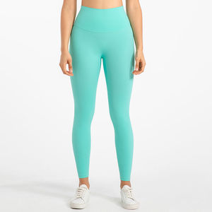 100% coton femmes taille haute couleur unie Fitness Leggings Spandex Yoga pantalon avec tissu tricoté vêtements d'entraînement de gymnastique-modèle fille - Product Image 5