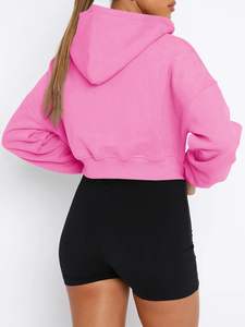 Ensemble de sweats à capuche courts zippés en Spandex/Coton de haute qualité pour femmes, séchage rapide, élégant, pour la gym, avec décoration de badge, sans logo - Product Image 5