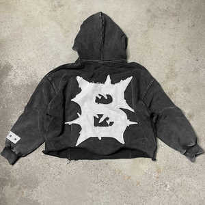 Manufacturer Applique Embroidery Hoodies Boxy Fit Oversized Hoodie <b>Thick</b> French Terry Cut and Sew Raw Hem Hoodies for Men - Product Image 5