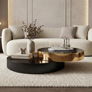 Mesa de Centro Moderna y Ecológica para Sala de Estar de Hotel, Acero Inoxidable Dorado, Vidrio Templado Negro, Muebles para Sala de Estar - Product Image 1