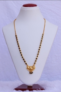 High Quality Classic Gold Plated Mangalsutra With Black <b>Beads</b> and Round Pendant Available at Best Prices from India - Product Image 3