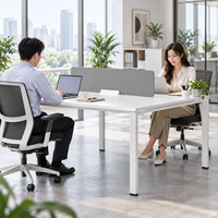 Bureau de travail avec cloison d'écran, blanc commercial, 2 places, écran en tissu, structure en acier pour zone de réunion de bureau, plan ouvert
