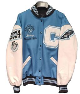 Chaquetas personalizadas de Lettermen Varsity, chaqueta universitaria de manga de cuero blanco con cuerpo de lana Azul Real - Product Image 1