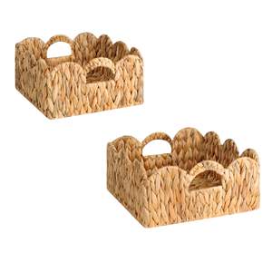 Panier de rangement en osier de jacinthe d'eau naturelle de la meilleure qualité: conception de bord festonné avec poignées pour l'organisation des étagères - Product Image 1