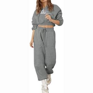 Chándales con capucha para mujer, ropa informal para correr con logotipo privado, Color gris - Product Image 5