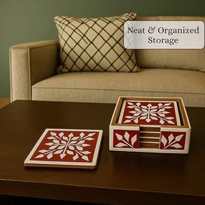 Sous-verres carrés en résine et bois de noyer, motif floral rouge et blanc, écologiques, durables, 10 cm, style luxueux, pour bureau - Product Image 4
