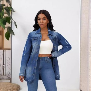 Premium 100% coton respirant femme veste nouveau élégant en détresse Denim veste décontracté lavé à capuche jean veste - Product Image 3