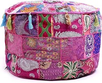 Housse pouf décoratif brodé coloré fait à la main housse de pouf rond en coton indien pouf rond pouf pouf oreiller ethnique