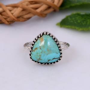 แหวนแต่งงานเงินแท้ประดับเทอร์ควอยซ์คิงแมน สไตล์โบฮีเมียนตะวันตกเฉียงใต้ งานฝีมือประณีต ของขวัญวินเทจสำหรับเขา - Product Image 2