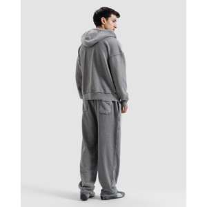 Sudadera con capucha extragrande de felpa francesa 100% algodón, lavada y deshilachada, con cremallera de cuarto, estilo liso con estampado, técnica de lavado enzimático. - Product Image 5