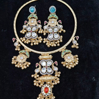 Ensemble de bijoux tendance style Polki Kundan Ad Stone avec taille ajustable pour mariage, fiançailles, anniversaire, en perles d'imitation