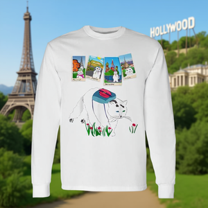 Camiseta de manga larga Fluffy The Cat Travels París Moscú Turín Los Ángeles - Product Image 3