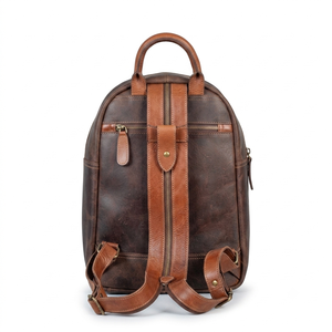 Unisex Brown Genuine Leather <b>Backpack</b> Vintage Style Adjustable <b>Strap</b> Zipper Closure Daily Use 20-35L High Quality Breathable - Product Image 3