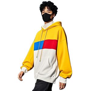 Usine en gros poids lourd 450 500 Gsm à capuche hommes Streetwear haute qualité Patchwork français éponge coton pull hommes à capuche - Product Image 3