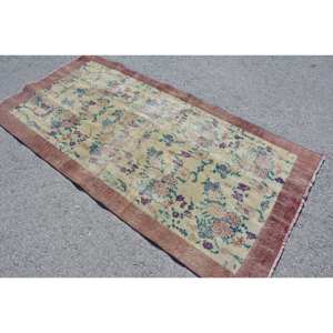 พรมขนสัตว์สีเบจสีน้ำตาลคลาสสิกขนาด3.4x6.7ฟุตวินเทจสไตล์ตุรกีงานเย็บปะทำจากน้ำยางสำหรับวัยรุ่นห้องนั่งเล่นห้องนอนโถงทางเดิน4เมตรสี่เหลี่ยมผืนผ้า - Product Image 2