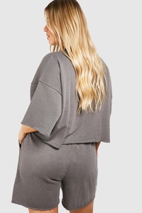 Ensemble de shorts pour femmes en coton uni d'été, poids lourd, pull ample, chemise ample et pantalon court, tenue de jogging, ensemble deux pièces - Product Image 2