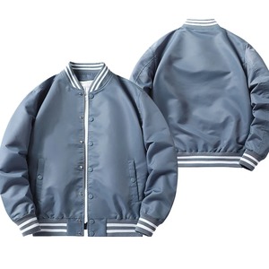 Veste universitaire de couleur unie de qualité supérieure pour hommes, uniforme de baseball ample à la mode, veste bombardier en toile imperméable et coupe-vent, veste décontractée - Product Image 4