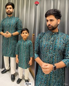 Vente en gros de Kurta Navratri et Festival Special pour hommes et enfants avec imprimé Bandhani pour occasions spéciales et événements - Product Image 5