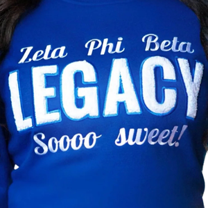 Zeta Legacy Chenille Sweat Coton Polaire Sororité Vêtements Brodé Zeta Phi Beta Legacy Bleu Pull Ras Du Cou - Product Image 5