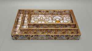 Classic Art Enamel Printed <b>Wooden</b> Tray Set Stylish Serving Trays with Elegant Plant Pattern for Decorative and Functional Use - Product Image 5