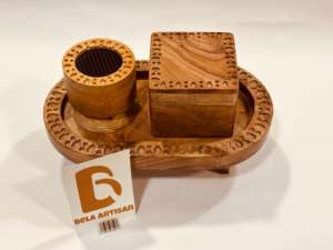 2025 Bela Artisan Antique Brûleur D'encens En Laiton Ensemble Élégant Ramadan Décorations avec Bakhoor Brûleur Base En Bois Direct Arabie Saoudite - Product Image 4