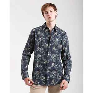 Camicia floreale Slim Fit da uomo con maniche larghe a manica larga con maniche larghe da uomo blu navy - Product Image 1