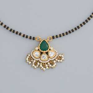 Vintage Kundan Mangalsutra 173018 Wedding Jewelry <b>Ruby</b> Diamond Pearl Beaded Chains Water Drop Number Shape Religious Made Brass - Product Image 5