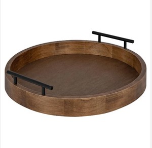 Plateau de service en bois d'acacia massif de qualité export avec poignées en métal Fabricant indien de plateaux en bois pour la décoration et le service - Product Image 6