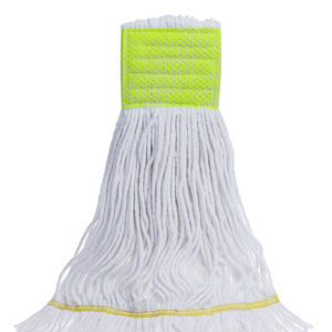 Fil de vadrouille humide en rayonne/polyester à 4 plis de haute qualité bandeau blanc moyen à 5 mailles avec poignée de nettoyage de sol humide non pelucheux à extrémité en boucle - Product Image 1