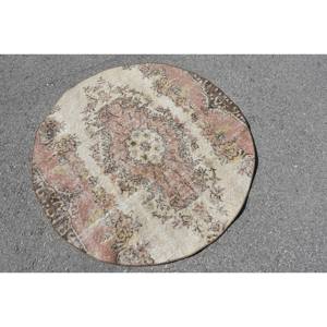 Alfombra turca Beige Vintage de 3 pies x 3 pies, diseño rectangular de algas marinas de lana de área grande con retazos para el hogar, sala de estar, Adolescentes - Product Image 4