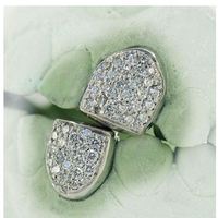 Personalizable 925 Plata 10K 14K oro brillante Grillz marcos sólidos polvo de diamante pequeños colmillos medio dos dientes joyería de perforación fina