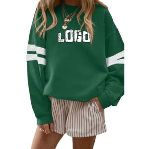 Sudadera de Mujer con Rayas y Lavado Ácido, Color Sólido, Mangas Largas, Ajuste Holgado y Cómodo, Cuello Redondo Estampado, Ropa de Calle de Invierno - Product Image 4