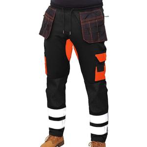Pantalones de seguridad reflectantes transpirables negros y naranjas para hombre con certificación CE, detección de agujas, bolsillos tipo funda y rodillas reforzadas 2026 - Product Image 2