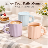 Mug à café en céramique mate de couleur unie, style nordique rétro Morandi, gobelet à lait côtelé en porcelaine pour le petit-déjeuner avec couvercle