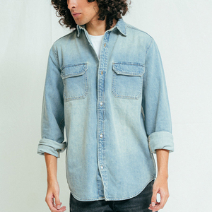 Camisa Vaquera Clásica de Mezclilla Índigo para Hombre, 100% Algodón, Ecológica y Transpirable, Antiarrugas, Estilo Vintage, Lavado Moderno, Corte Casual - Product Image 1