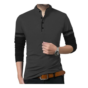 Fils doux t-shirt pour hommes col Henley vêtements à manches longues coupe décontractée style facile t-shirts en coton léger port décontracté - Product Image 5