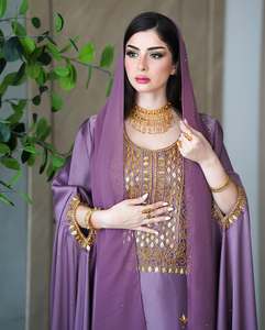 Abaya de Satén de Seda Modesta al por Mayor de Dubái, Manga Larga, Largo hasta el Suelo, Caftán Bordado, Vestido Islámico para Mujer, Ecológico - Product Image 1