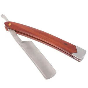 Maquinilla de afeitar recta-Kit de maquinilla de afeitar de barbero de borde recto de acero al carbono para hombre profesional con mango de madera vintage - Product Image 1