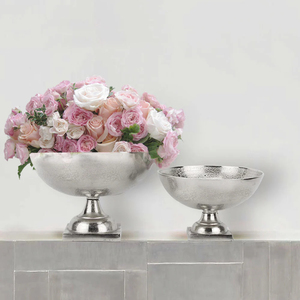 Juego de 2 Cuencos Redondos de Aluminio con Pedestal, Decorativos para Comedor de Hotel, Frutero con Base, Exhibición de Mesa para Bodas, Estilo Vintage - Product Image 2