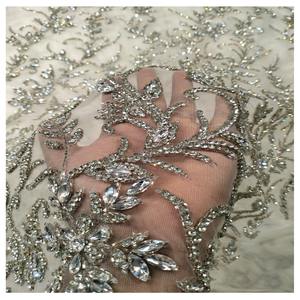 The Empress Collection Premium White Net Lace With Rhinestone Heavy Work Lace Dress <b>Fabric</b> With For Wedding Engagement Wear - Product Image 1