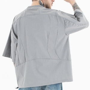 T-shirt de sport pour homme en tricot 100% polyester surdimensionné, logo personnalisé, 300 grammes, motif uni lourd, style hip-hop, anti-froissement, rapide - Product Image 4