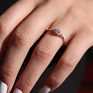 6mm Round Cut <b>CZ</b> Engagement <b>Ring</b> with Cluster Side Stones Gold Tone Band Dainty Bridal <b>Ring</b> - Product Image 6