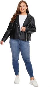 Veste en similicuir ajustée grande taille pour femmes, vêtements d'extérieur pour motards en PU pour l'hiver, doublure en coton avec logo avant - Product Image 4