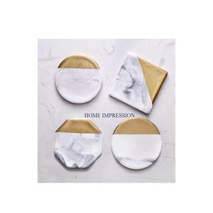 Handmade <b>Gold</b> and White Color Table Decoration Kitchen Coasters Superior Quality Different Shape Solid Marble <b>Placements</b> Coaster - Product Image 1
