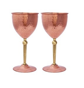 <b>Set</b> of 2 Classic Copper Hammered Design Vintage Style Wine Goblets Wholesale Crystal Bar <b>Glass</b> for Wedding Parties - Product Image 1