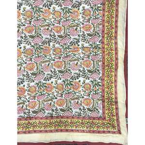 Hand Block Printed Cotton Quilted Double <b>Bed</b> Jaipuri <b>Quilt</b> With Floral Prints - Product Image 2