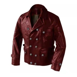 Hiver Vintage Cuir Véritable Toile Hommes Médiéval Y2K Automne Veste Moto Double Boutonnage - Product Image 1