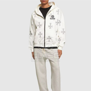 Rhinestone Embroidered Solid Zipper Hoodie Custom Logo High Quality 100% Cotton for Men - Product Image 3